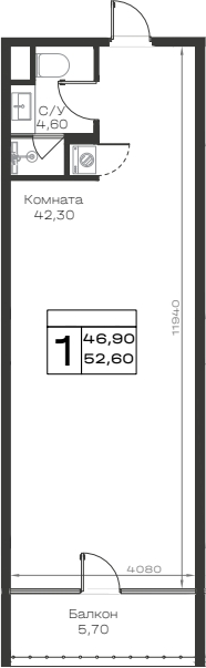 Продается 1-комн. квартира, 46.9 м²