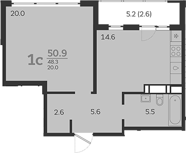 1-комн. квартира, 48.3 м² в ЖК Все Свои VIP — фото 2