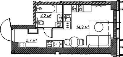 Студия, 24.8 м², 21/59 этаж, ЖК «Веер»