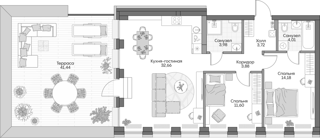 3-комн., 71.66 м², 14/16 этаж, ЖК «Инсайдер»