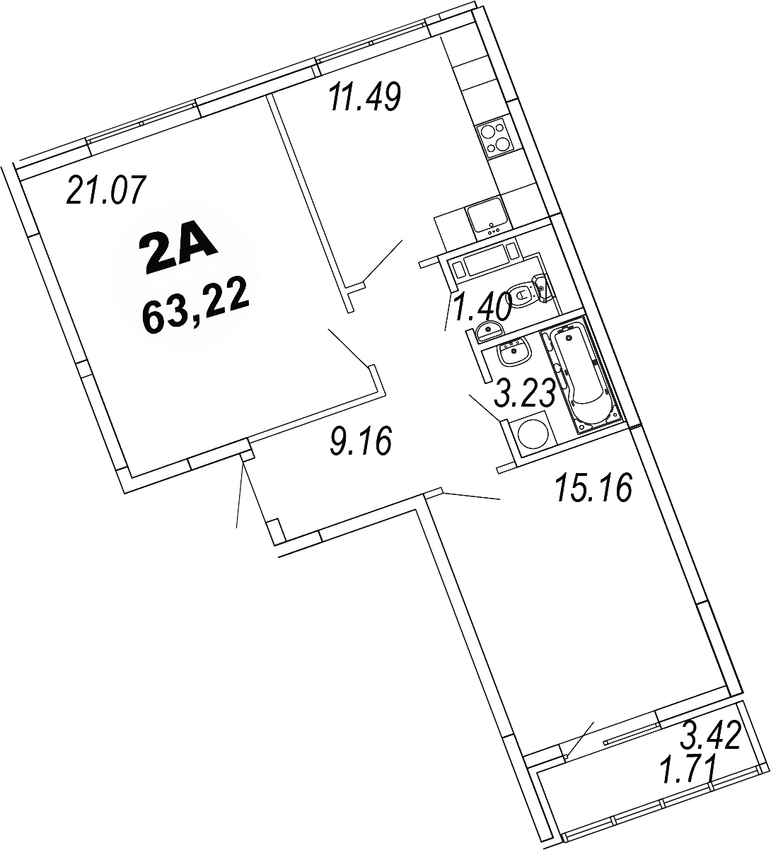 2-комн., 61.51 м², 4/4 этаж, ЖК «Шолохово»