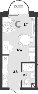 Студия, 18.7 м², 9/12 этаж, ЖК «Страна.Заречная»