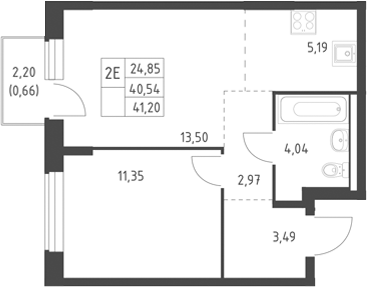 2-комн., 40.54 м², 4/17 этаж, ЖК «Горки Парк»