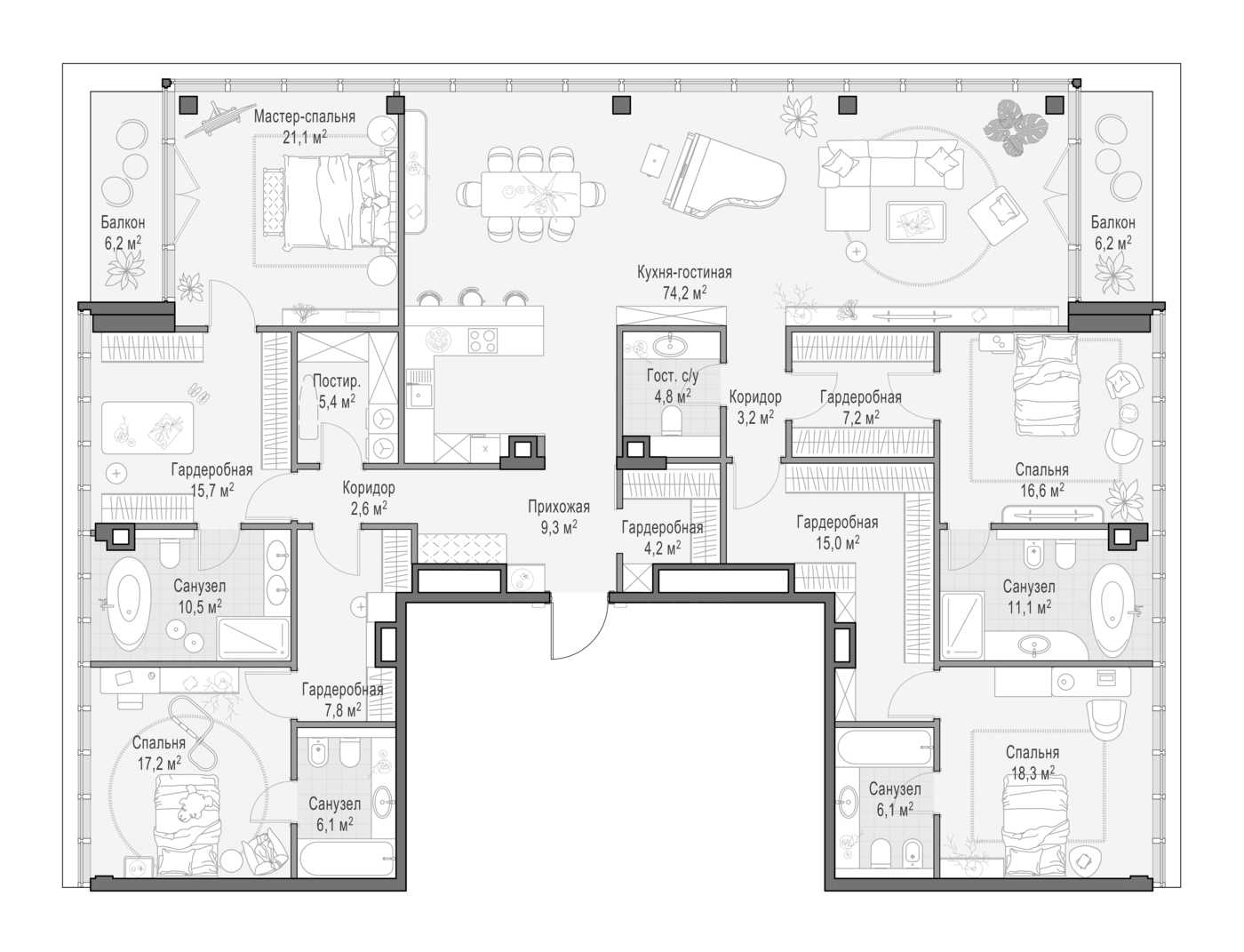4+ комнаты, 261.2 м², 5/9 этаж, ЖК «Клубный квартал Фрунзенский»