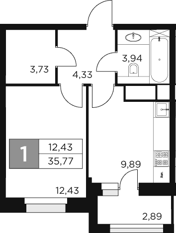 1-комн., 34.32 м², 10/12 этаж, ЖК «Восток 2»