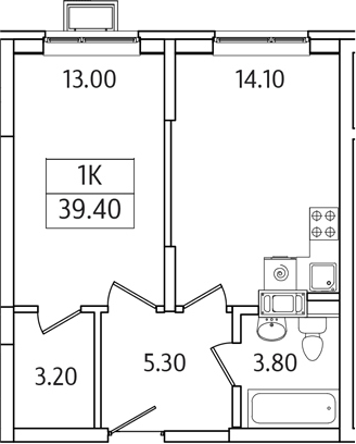 1-комн., 39.4 м², 14/21 этаж, ЖК «Видный Берег 2.0»