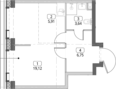 Студия, 35.42 м², 46/56 этаж, ЖК «СИТИДЗЕН»