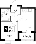 1-комн., 32.5 м², 17/18 этаж, ЖК «1-й Ясеневский»