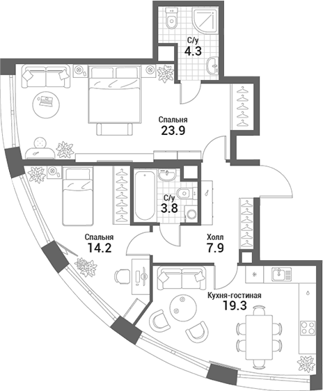 3-комн., 73.4 м², 30/35 этаж, ЖК «Нагатино Ай-Лэнд»