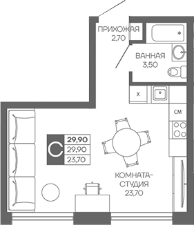 Студия, 29.9 м², 1/9 этаж, ЖК «Иначе в Молодежном»