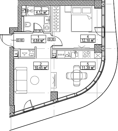 2-комн., 42.98 м², 5/49 этаж, ЖК «Сити Бэй»