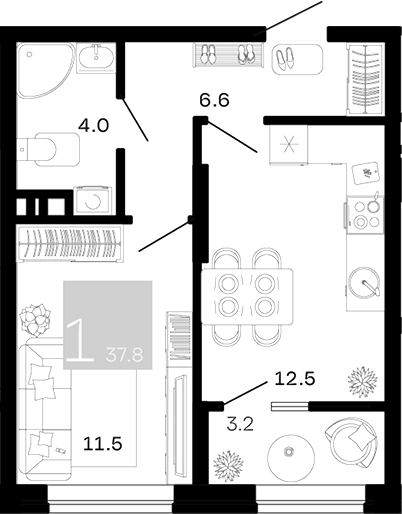1-комн. квартира, 34.6 м² в ЖК Хозяин Морей — фото 2