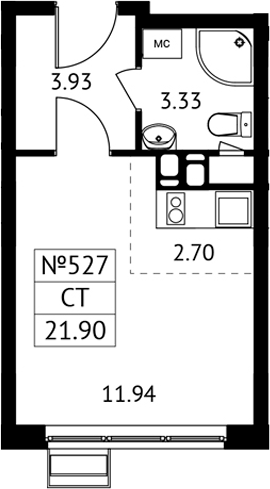 Студия, 21.9 м², 8/13 этаж, ЖК «Новотомилино»