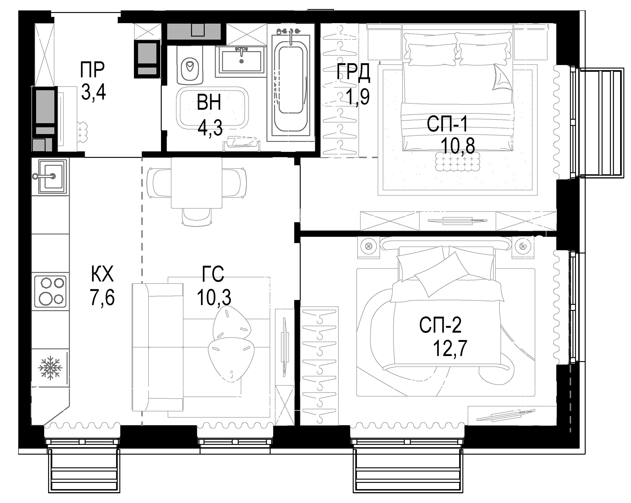 3-комн., 51 м², 18/21 этаж, ЖК «Новая Звезда»
