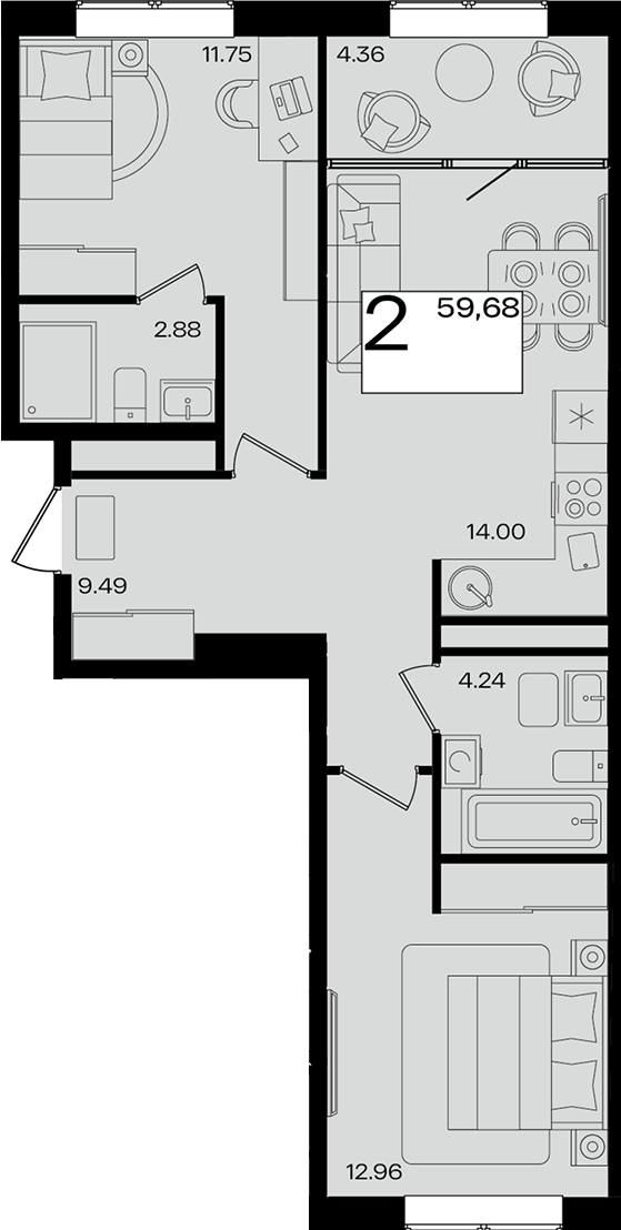 3-комн. квартира, 55.08 м² в ЖК Патрики — фото 2