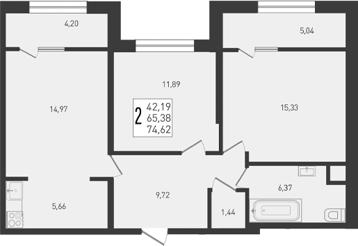 3-комн. квартира, 65.38 м² в ЖК Югге — фото 2
