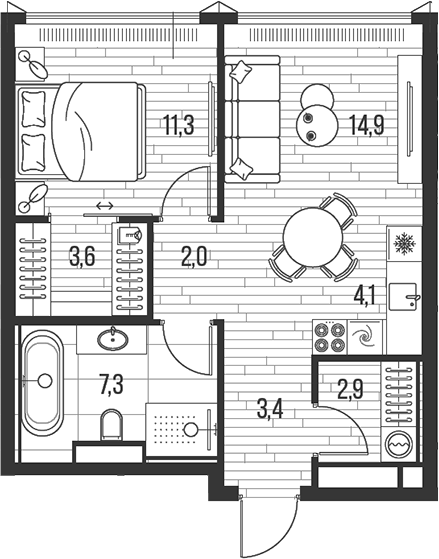 2-комн., 49.5 м², 25/26 этаж, ЖК «HIGH LIFE»