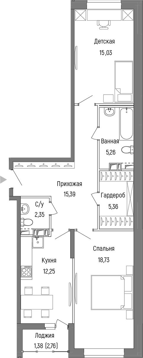 2-комн., 73.22 м², 4/9 этаж, ЖК «Рига Хиллс»