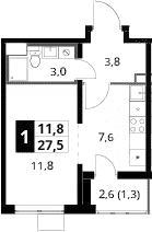 Студия, 26.2 м², 11/25 этаж, ЖК «1-й Южный»