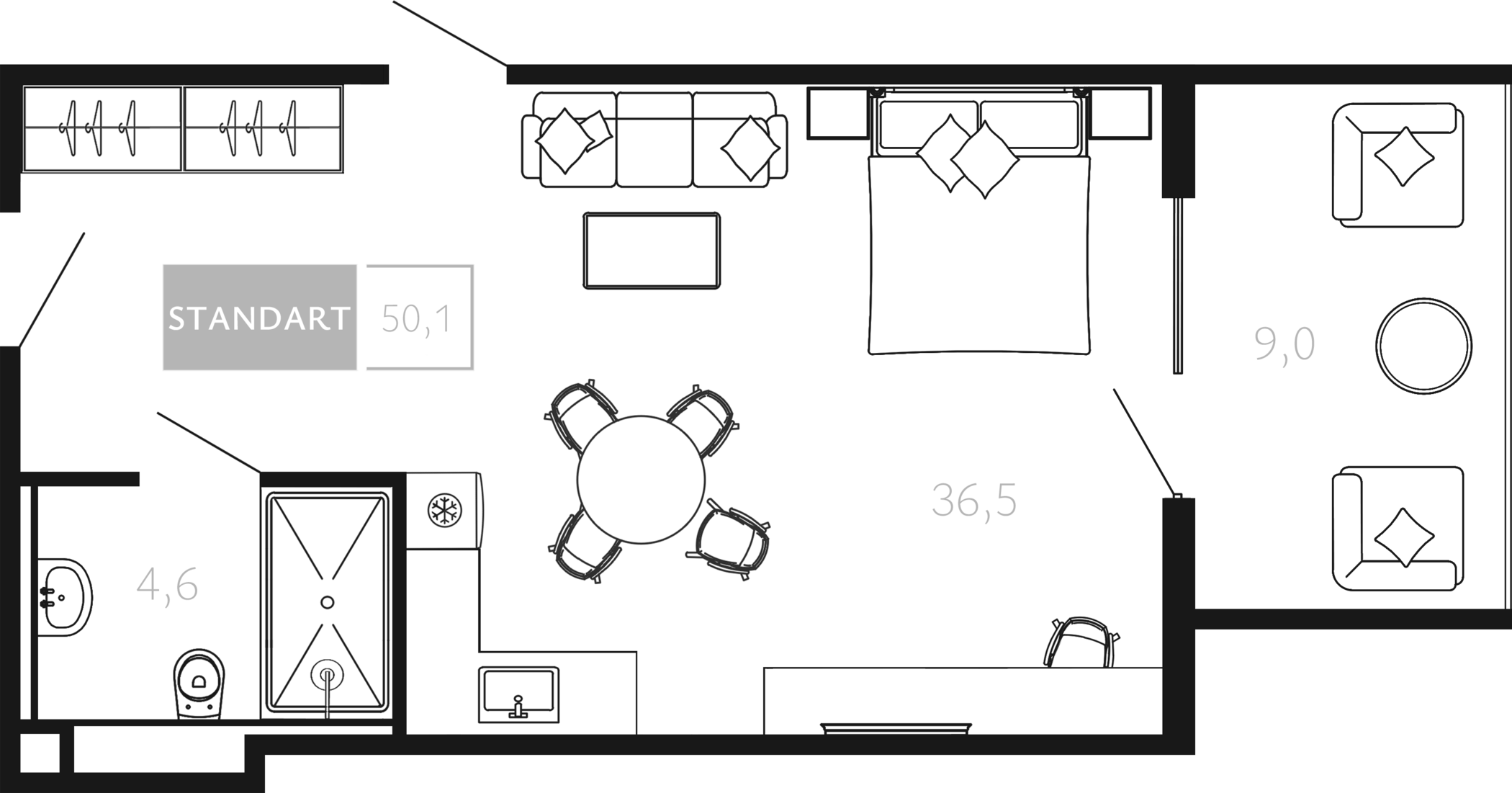 Студия, 41.1 м², 2/4 этаж, ЖК «Палаццо Де Агой»