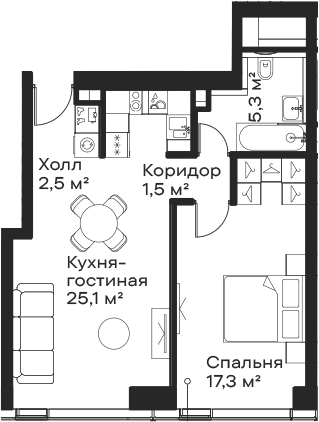 2-комн., 51.7 м², 6/59 этаж, ЖК «Сити Бэй»