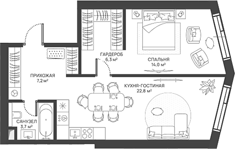 2-комн., 54 м², 14/52 этаж, ЖК «СВЕТ»