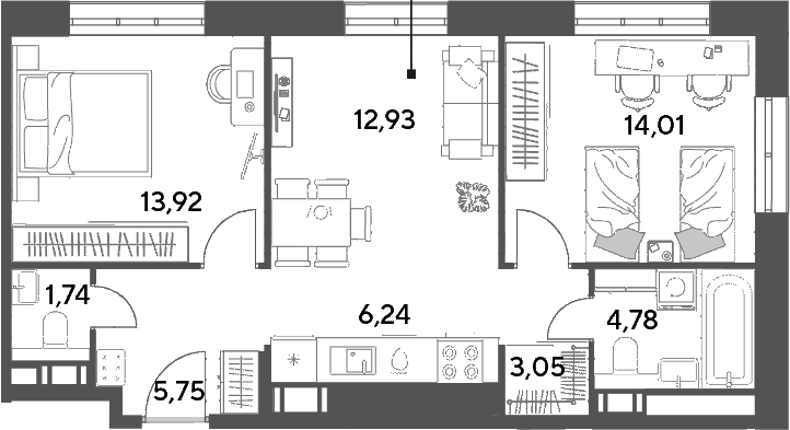 3-комн., 62.42 м², 9/9 этаж, ЖК «Публицист»