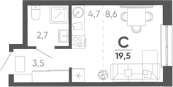 Студия квартира, 19.5 м² в ЖК Барса — фото 2