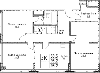 3-комн., 95.2 м², 15/29 этаж, ЖК «Наметкин Тауэр»