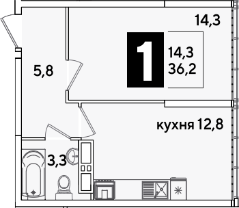 1-комн. квартира, 36.2 м² в ЖК Самолет — фото 2