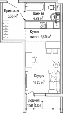 Студия, 30.21 м², 2/9 этаж, ЖК «Рига Хиллс»