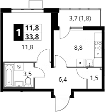 1-комн., 32 м², 11/23 этаж, ЖК «1-й Южный»