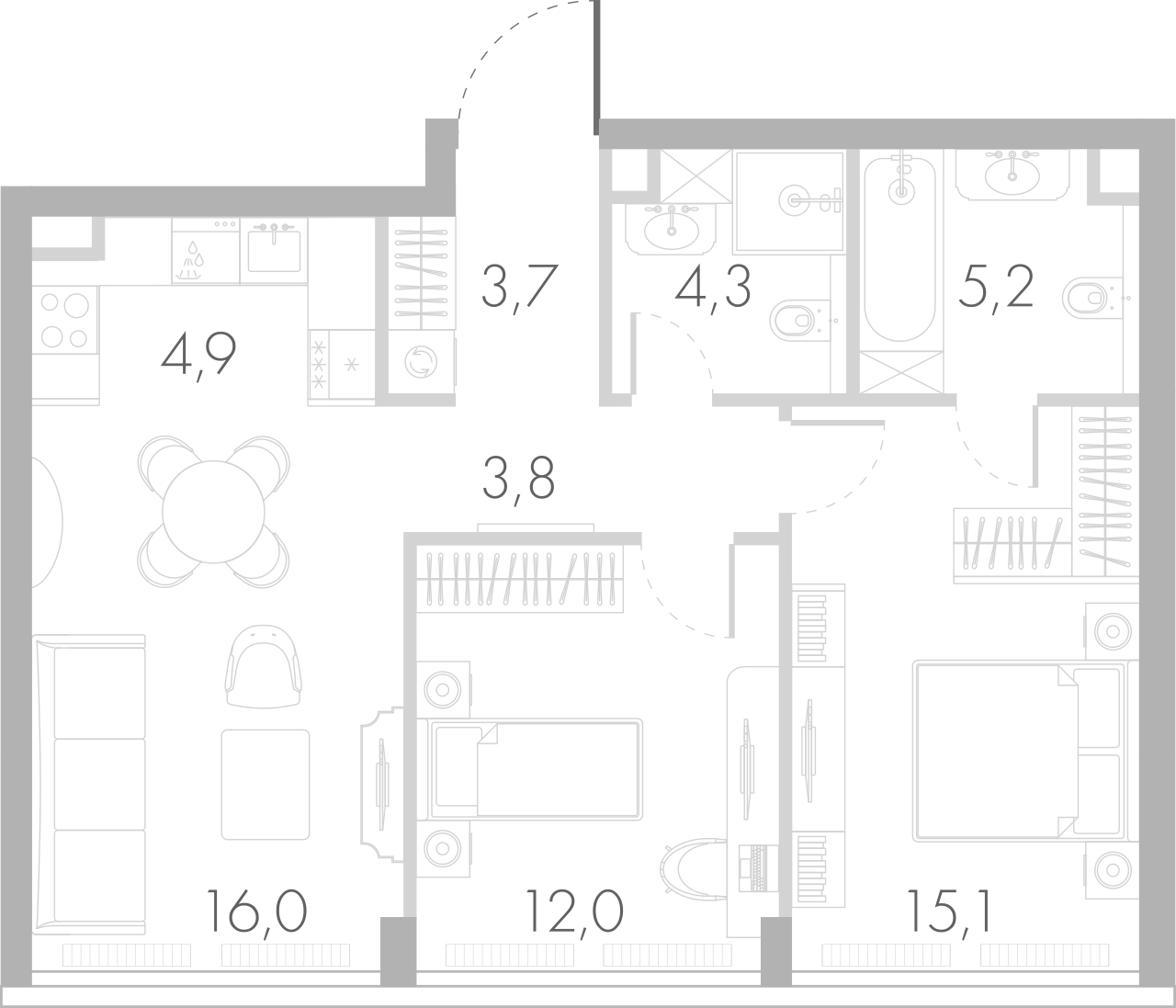 3-комн., 63.6 м², 34/45 этаж, ЖК «Ривер Парк Кутузовский»