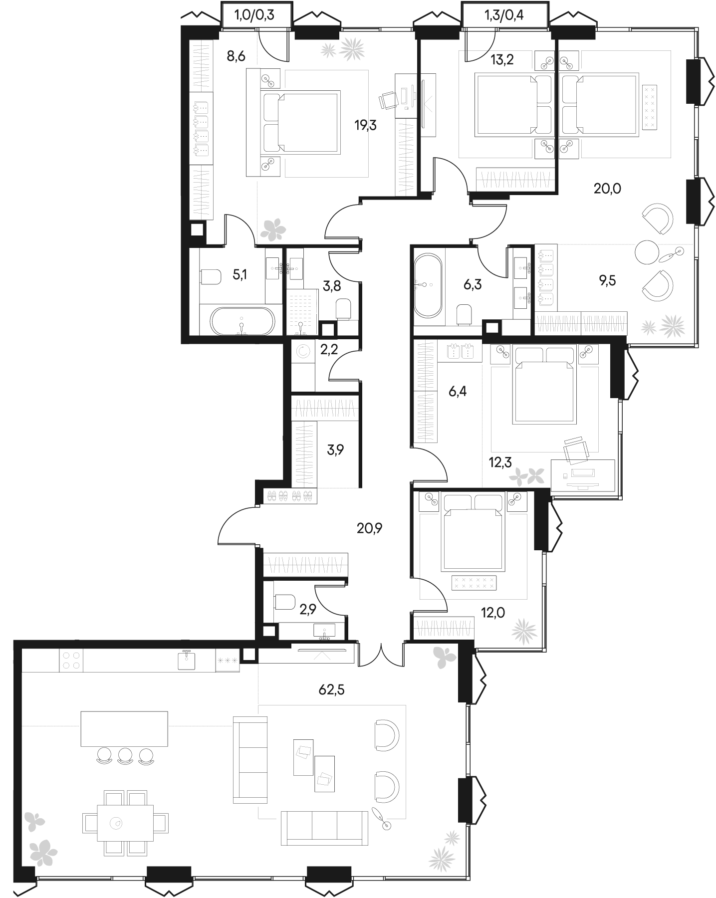 4+ комнаты, 208.9 м², 17/18 этаж, ЖК «Клубный город на реке Примавера»