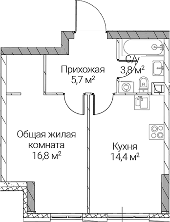 1-комн., 40.7 м², 26/51 этаж, ЖК «СЕЗАР СИЛИКА»