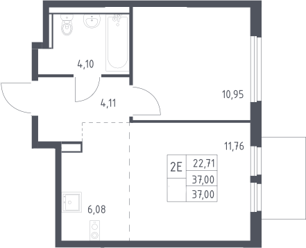 2-комн., 37 м², 11/17 этаж, ЖК «Пригород Лесное»