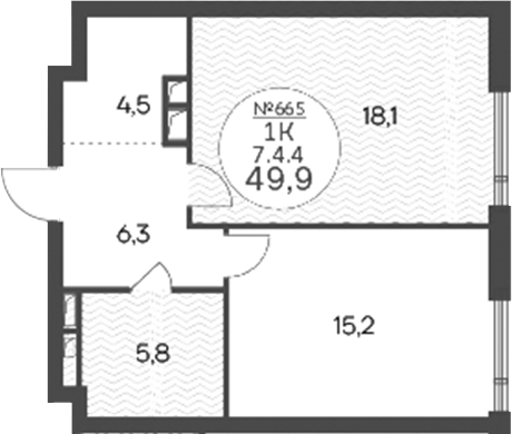 1-комн., 49.9 м², 4/14 этаж, ЖК «Клубный квартал КРЫЛАТСКАЯ 33»