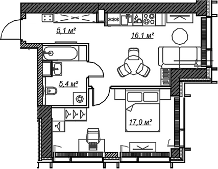 2-комн., 43.6 м², 24/59 этаж, ЖК «Веер»