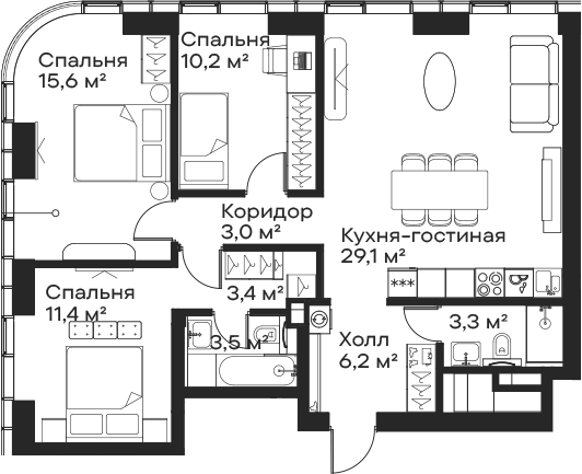 4+ комнаты, 85.7 м², 30/59 этаж, ЖК «Сити Бэй»