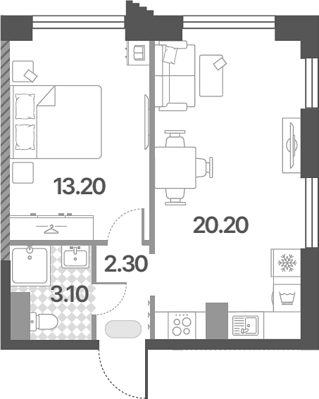 2-комн., 38.8 м², 16/23 этаж, ЖК «Обручева 30»