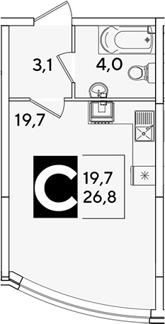 Студия квартира, 26.8 м² в ЖК Самолет — фото 2