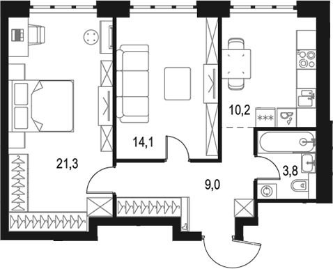 2-комн., 58.4 м², 23/50 этаж, ЖК «Левел Южнопортовая»