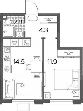 2-комн., 33.6 м², 17/17 этаж, ЖК «Лучи»