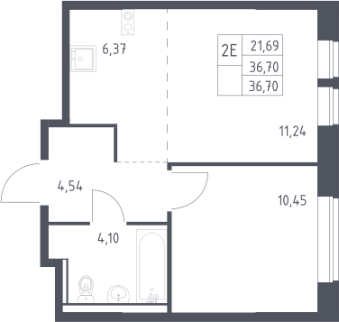 2-комн., 36.7 м², 2/17 этаж, ЖК «Пригород Лесное»