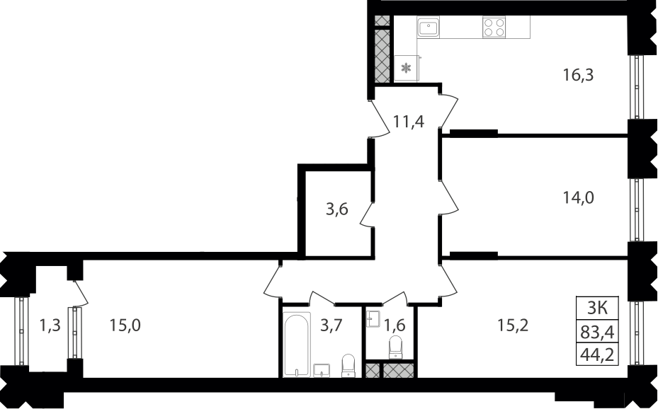 3-комн., 80.8 м², 5/30 этаж, ЖК «Варшавские ворота»