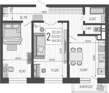 2-комн. квартира, 64.62 м² в ЖК Небо — фото 2