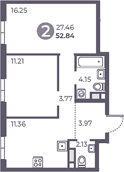 2-комн., 52.84 м², 3/20 этаж, ЖК «Нижегородская от Гранель»