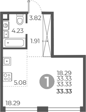 Студия, 33.33 м², 7/27 этаж, ЖК «Мневники от Гранель»