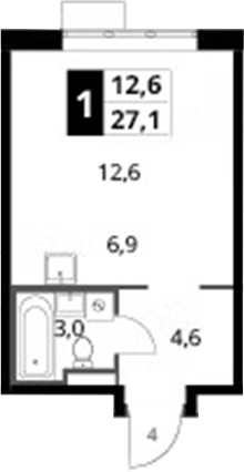 Студия, 27.1 м², 3/24 этаж, ЖК «1-й Донской»
