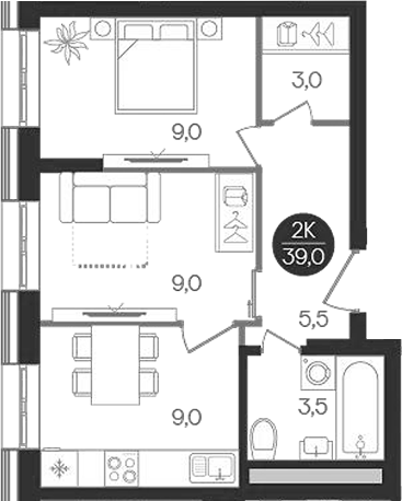 2-комн., 39 м², 9/32 этаж, ЖК «Кантемировский»